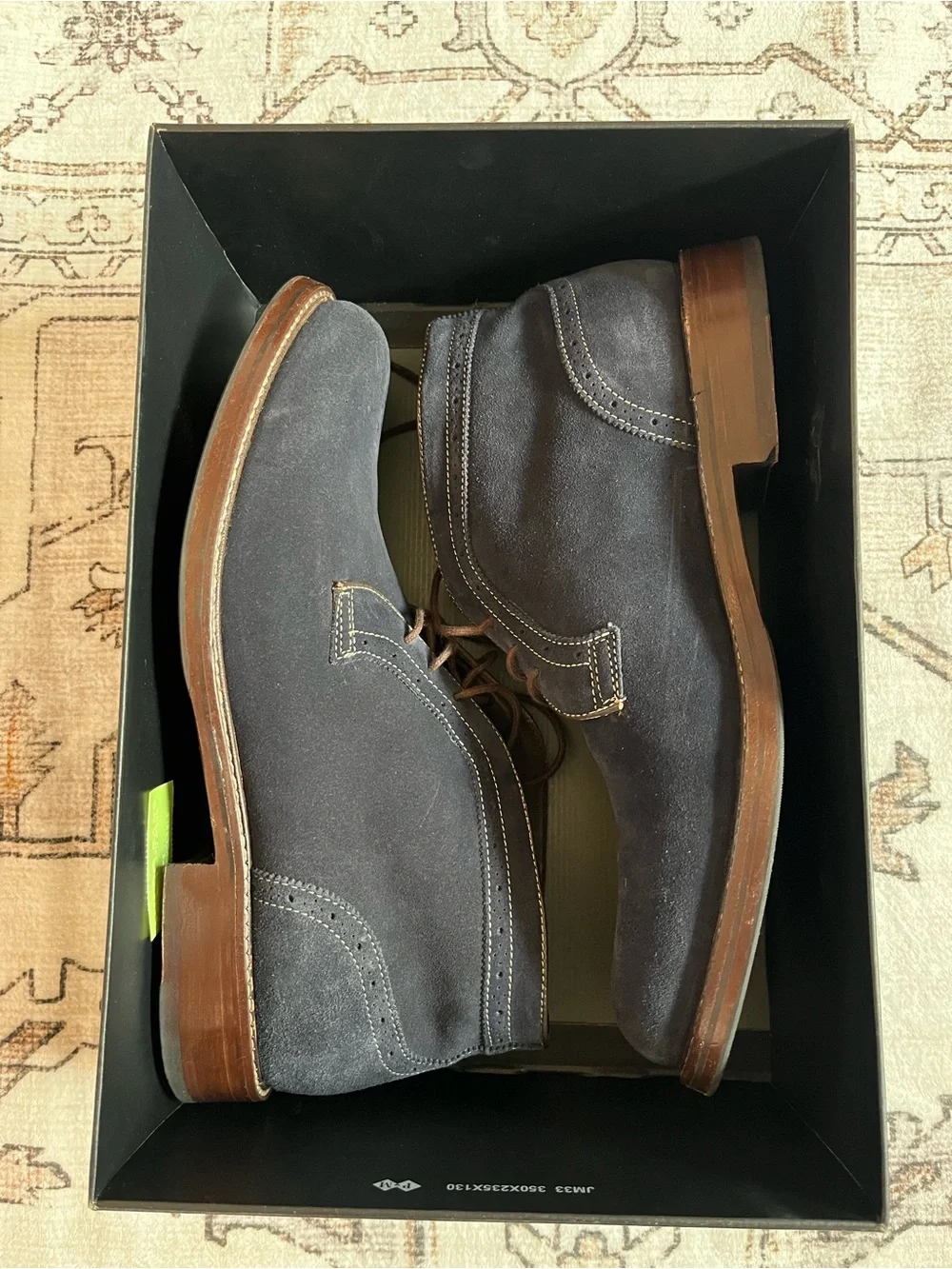 Johnston & Murphy Navy Suede Chukka Boots with Brown Laces